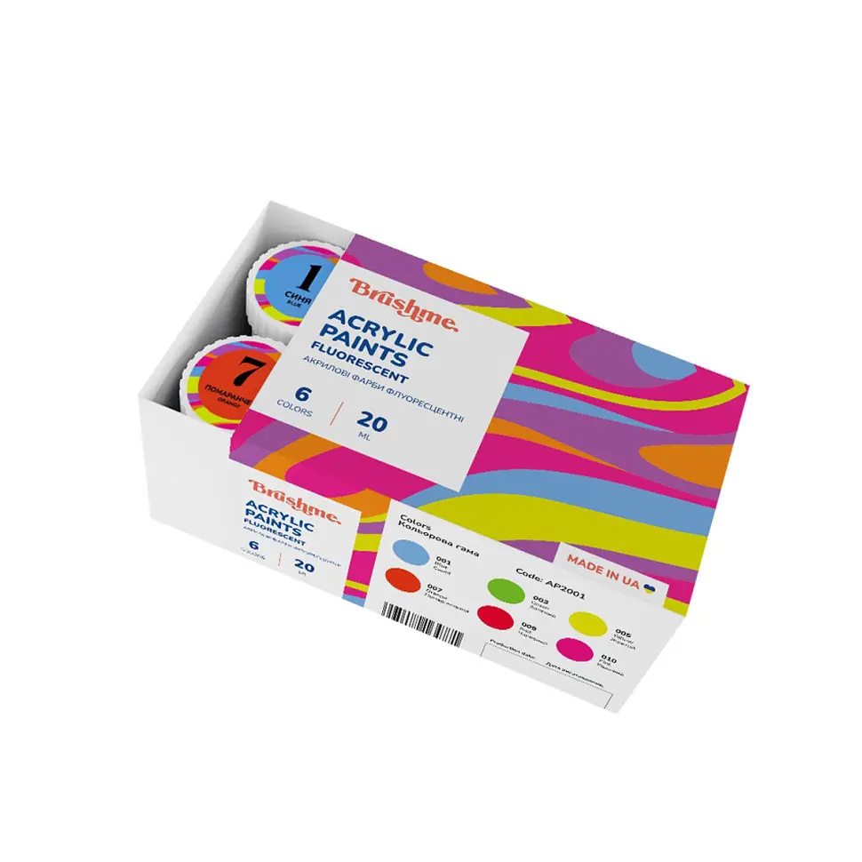 Акрилова фарба флуоресцентна Brushme  Набір 2001 AP2001 6 кольорів - фото 4