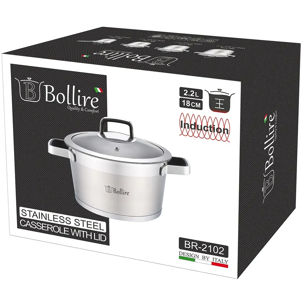 Каструля Bollire Palermo, з кришкою, срібляста, 18 см, 2,2 л (BR-2102) - фото 3