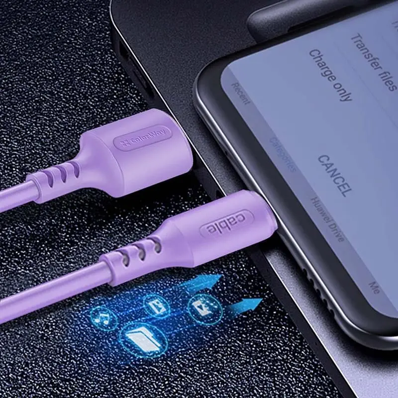 Кабель ColorWay USB - Lightning (M/M), soft silicone, 2.4 А, 1 м, Purple (CW-CBUL044-PU) - фото 2