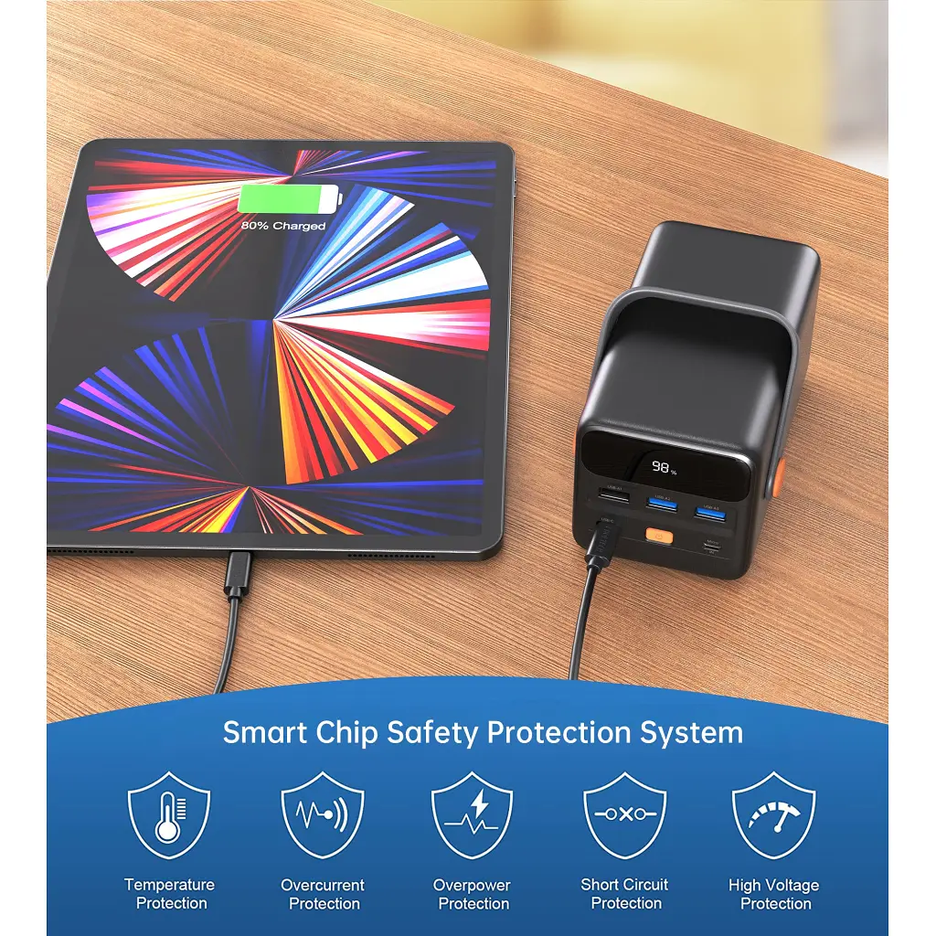 Батарея універсальна Choetech 50000mAh, PD/3.0/65W, QC/3.0/18W, USB-C, 3*USB-A, mirco USB, LED Light (B664-CCBE) - фото 6