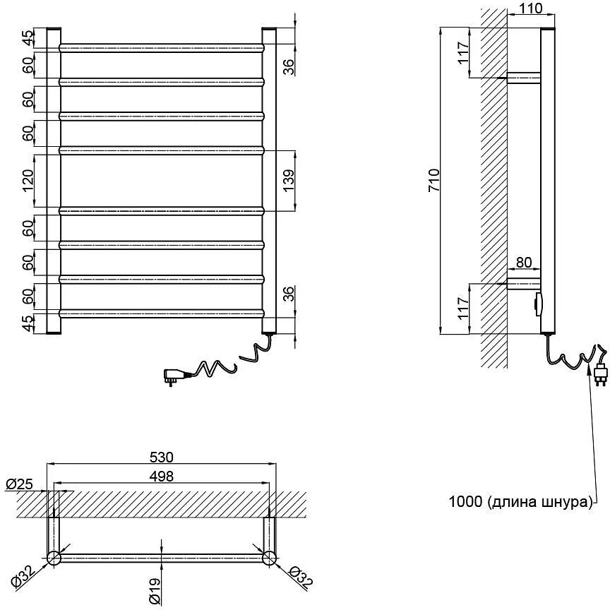 Полотенцесушитель электрический Qtap Evia WHI 11112R (QTEVIWHI11112R) - фото 5