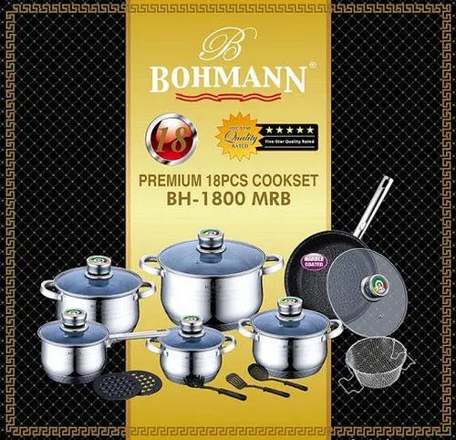 Набір каструль з кришками та сковородою Bohmann BH 1800 MRB 19 предметів - фото 3