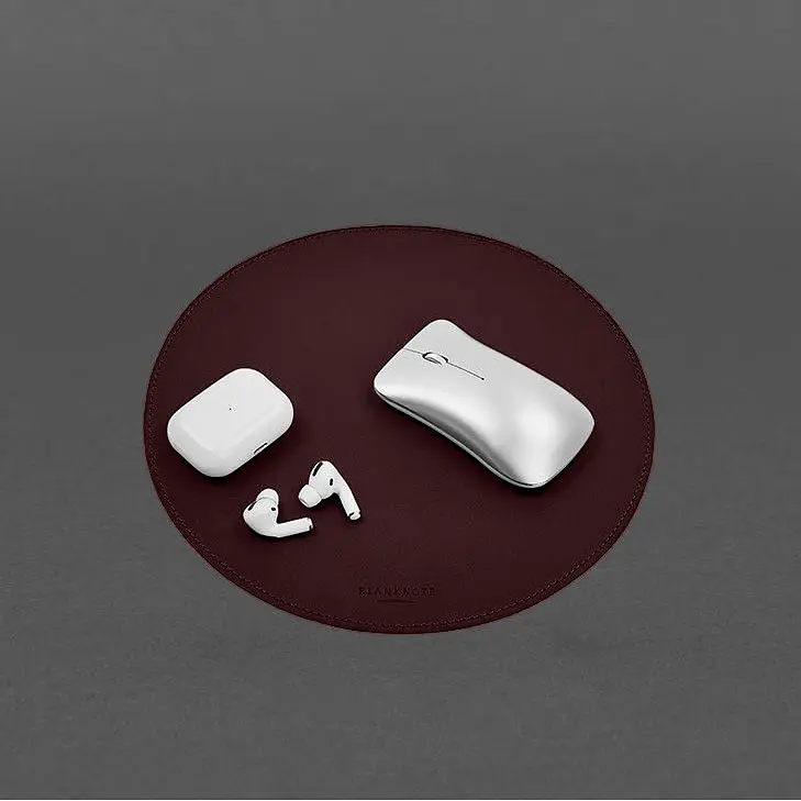 Круглый коврик для мышки из натуральной кожи бордовый краст - фото 7