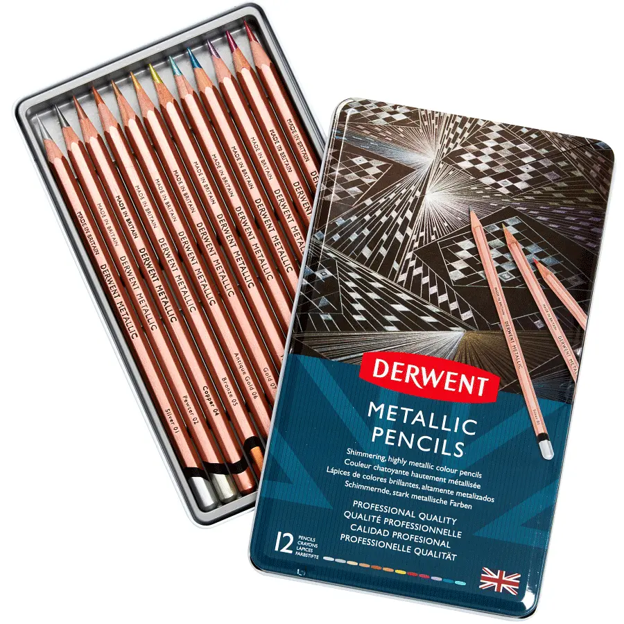 Набір кольорових олівців Metallic 12 кол. металева коробка Derwent (5028252598590) - фото 2
