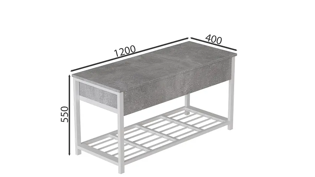 Банкетка с ящиком Ferrum-decor Дрейк 2 550x1200x400 металл Белый ДСП Бетон 16 мм (FRD-103079) - фото 4