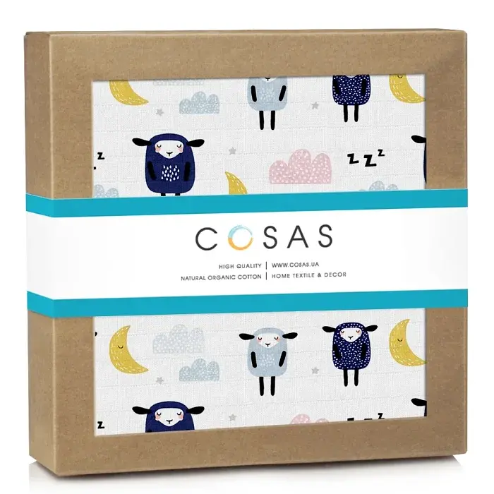 Муслінова пелюшка Cosas Sheeps 110х150 см різнобарвна (MuslinDiapers_SheepBlueSkyeyGrey_110x150) - фото 2