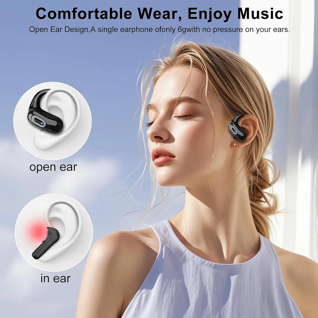 Наушники с открытым ухом, беспроводные наушники Bluetooth 5.4, 50H, наушники с воздушной проводимостью, HD стереобасовый наушник - фото 2