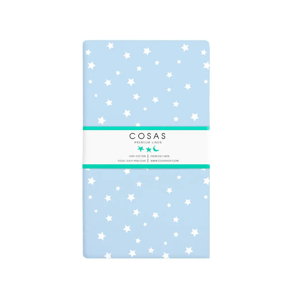 Простынь Cosas на резинке в детскую кроватку 60х120 light blue starfall, голубой (StarFall_LightBlue_120) - фото 4