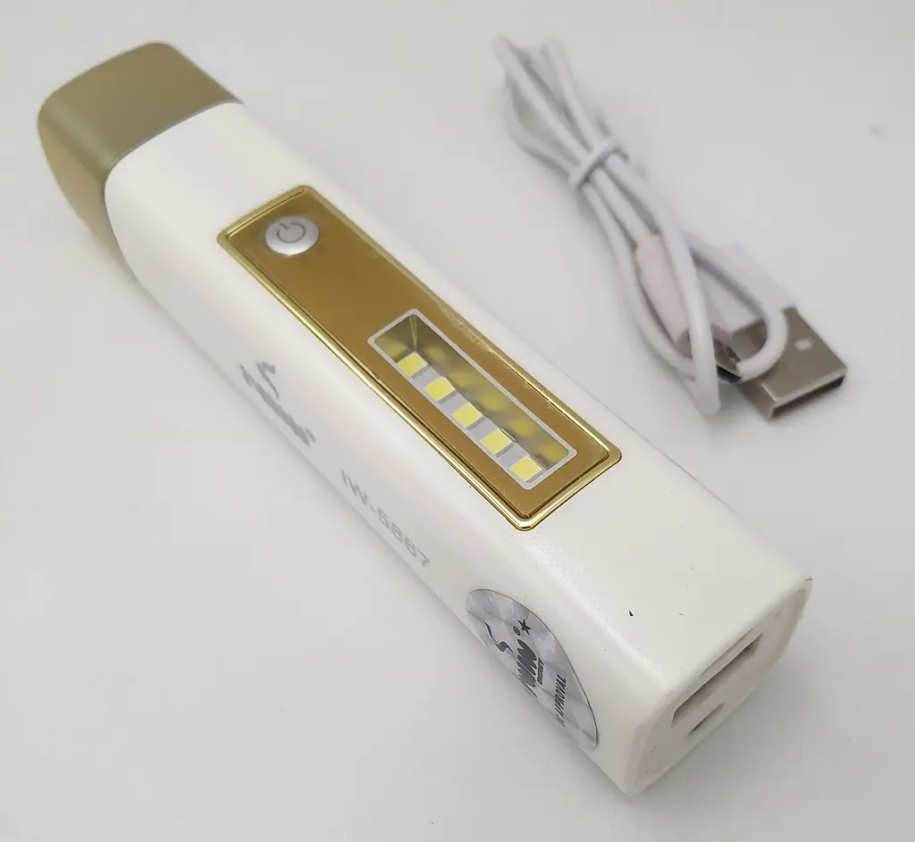 Ліхтарик акумуляторний ручний LED 3W+5SMD збоку панель порт USB з функцією PowerBank 1200mAh світить до 10 годин IWIN IW-5867 - фото 5