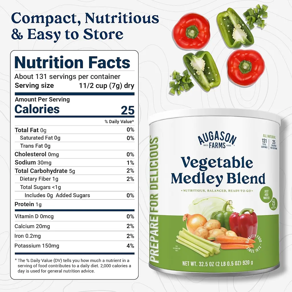 Сублімована суміш тушкованих овочів Augason farms, 131 порція, 25 років термін зберігання (101215) - фото 2