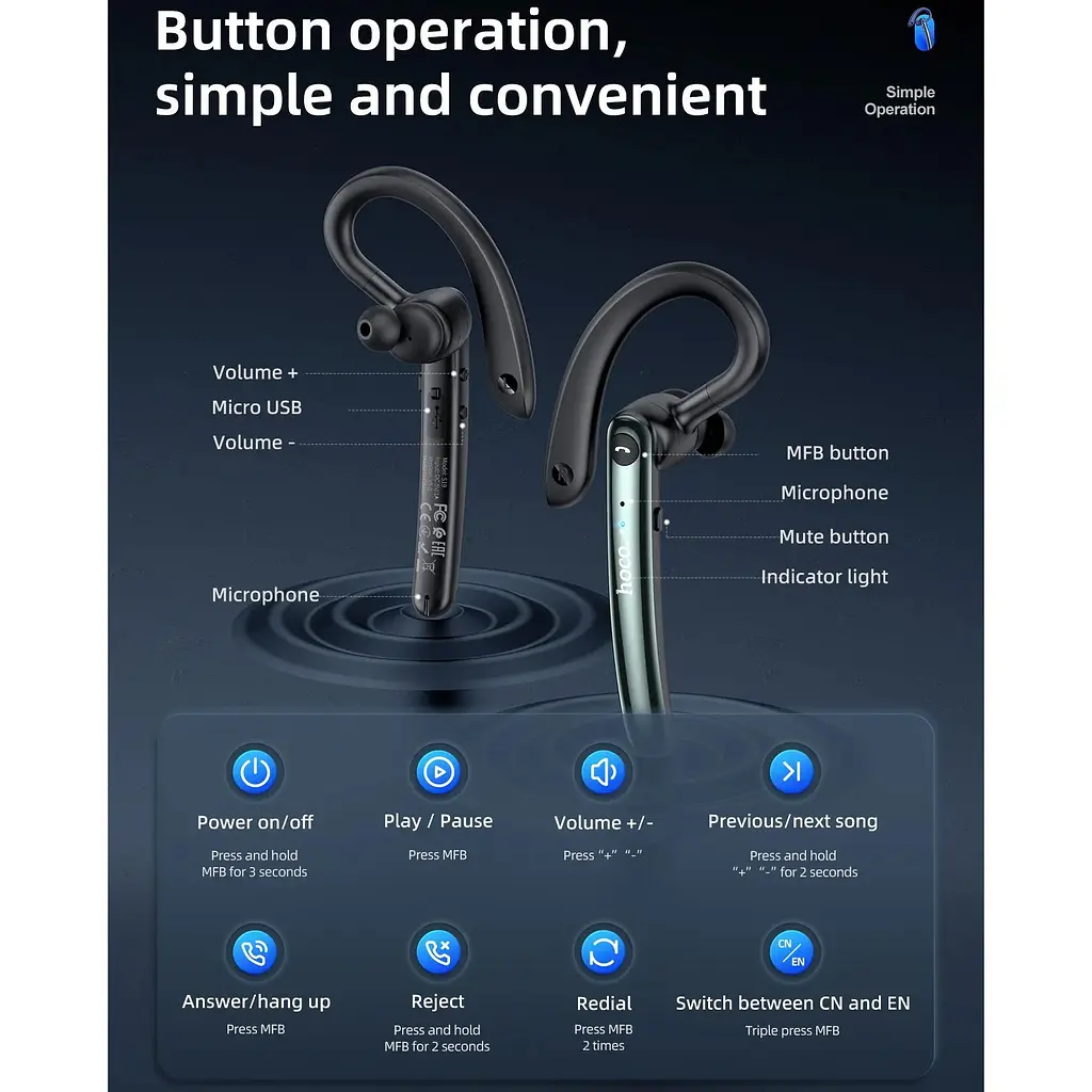 Bluetooth-гарнітура Hoco S19 Heartful ENC Metal Gray (752918) [151275] - фото 8