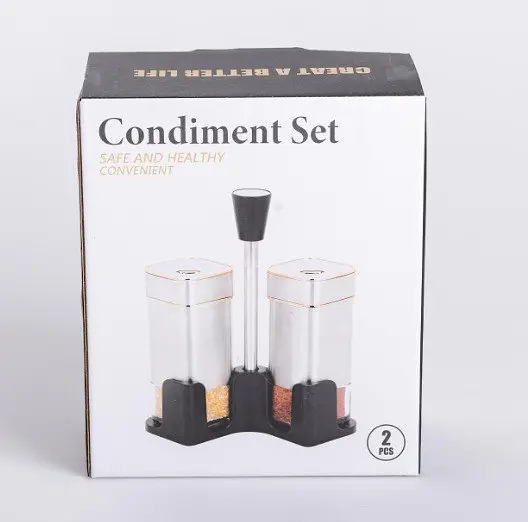 Органайзер набор Condiment Set для специй на подставке с 2 баночки для соли и перца по 120 мл Черный - фото 5
