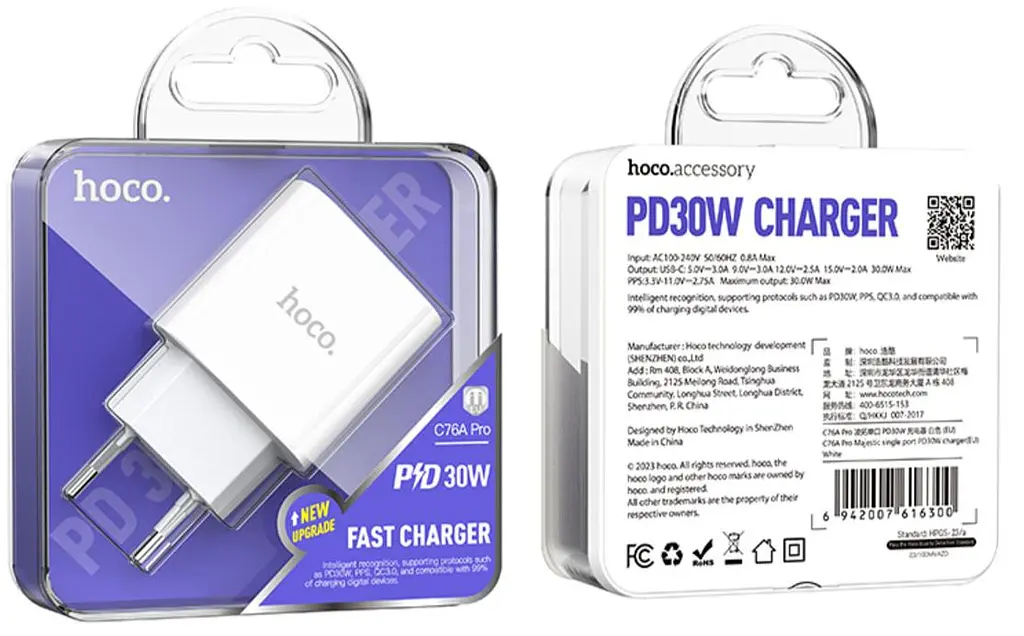 Мережевий зарядний пристрій Hoco C76A Pro білий 30W PD3.0 білий - фото 2