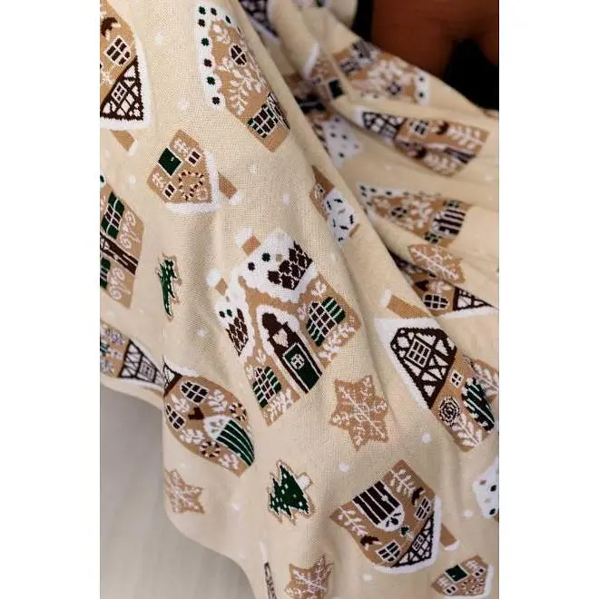 Плед в'язаний Прованс Імбирні будиночки 130х170 см бежевий (37495) - фото 5