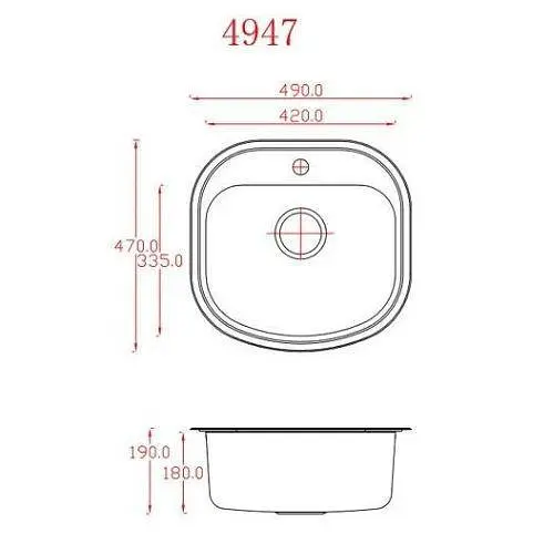 Мийка кухонна Kraft 4947 E заокруглені кути 490х470х180 мм Satin 0,8 мм Satin 30412 - фото 2