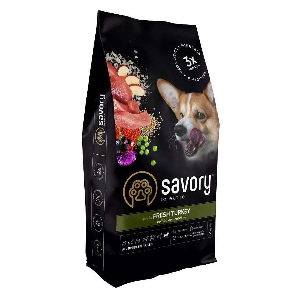 Сухий корм Savory All Breed Сейвори для стерилізованих собак усіх порід, свіжа індичка, 12 кг (арт.31515)