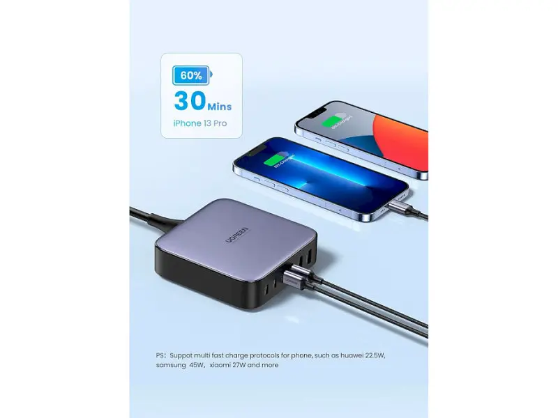 Мережевий зарядний пристрій UGREEN CD271 200 W Nexode 2 m GaN Desktop Charger Gray (40914) - фото 7