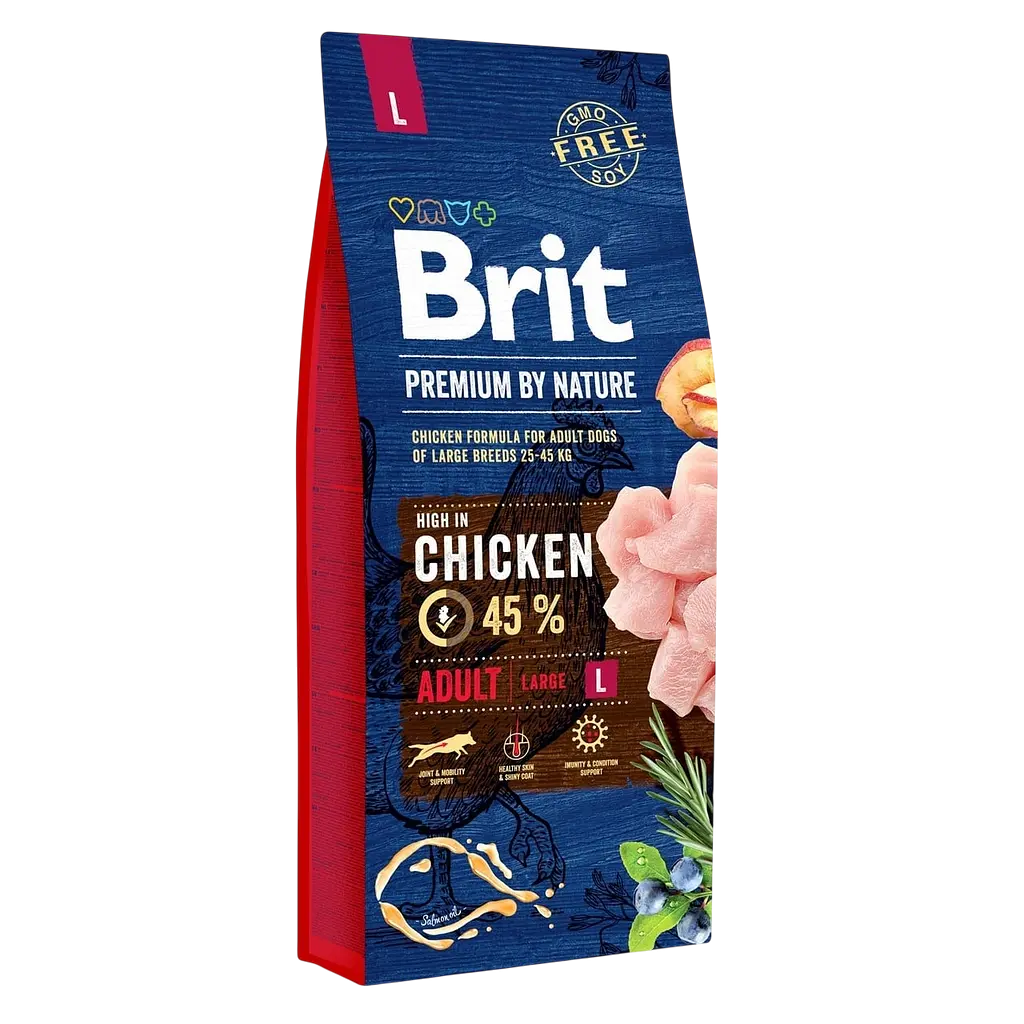 Набор: сухой корм для собак крупных пород Brit Premium Dog Adult L с курицей 15 кг + корм для взрослых собак MAU PAW Кусочки в соусе с птицей 415 г + корм для взрослых собак MAU PAW Кусочки в желе с индейкой и печенью 415 г - фото 2