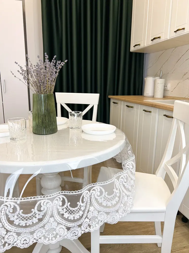 Силиконовая скатерть с белым кружевом Арка 15 см 360х120 см - фото 8