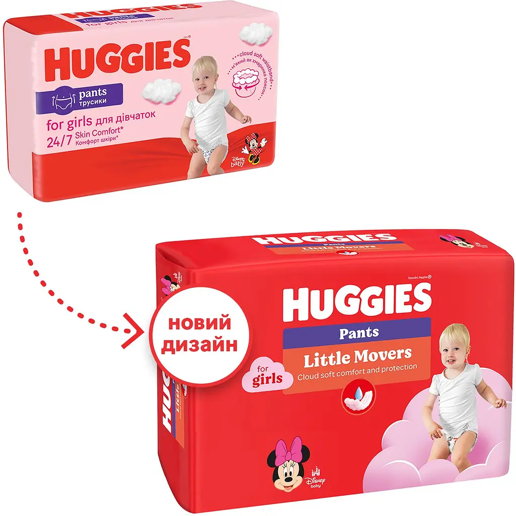 Уцінка. Підгузки-трусики для дівчаток Huggies Pants Little Movers 4 (9-14 кг) 104 шт. - фото 2