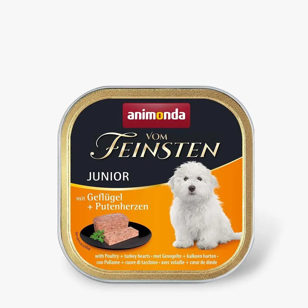 Вологий корм для цуценят Animonda Vom Feinsten Junior with Poultry + Turkey hearts з птахом та індичими серцями 150 г (арт.AM-82621)