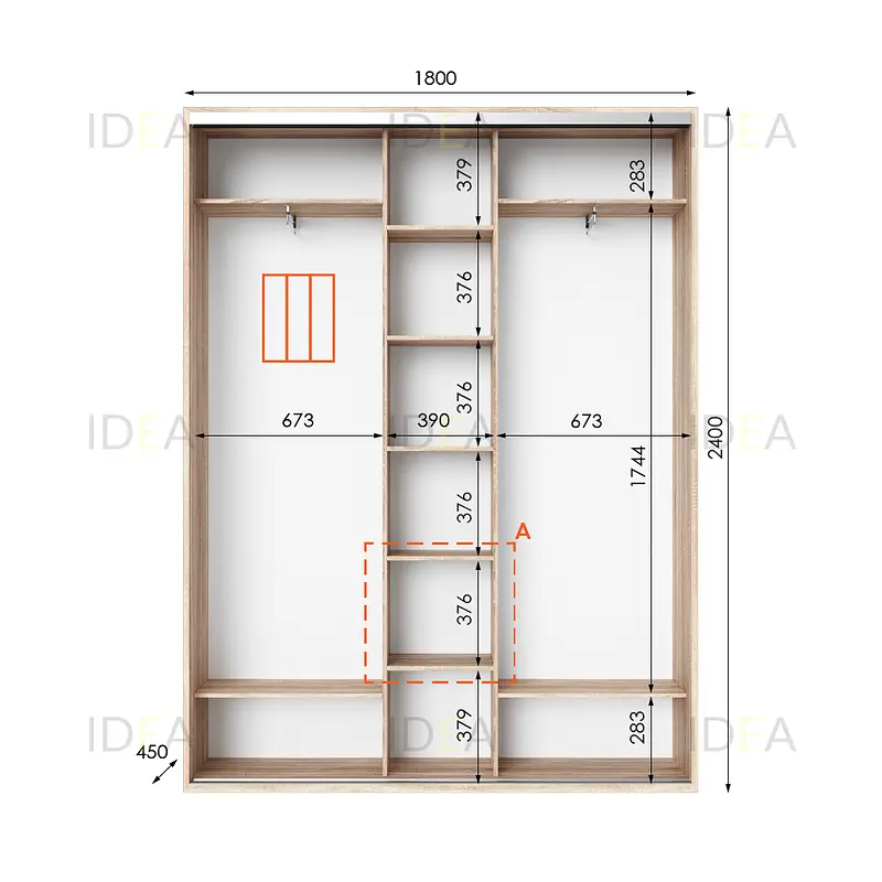 Шафа-купе Idea серія 2 180 x 45 x 240 см Дуб сонома Дзеркало - фото 2