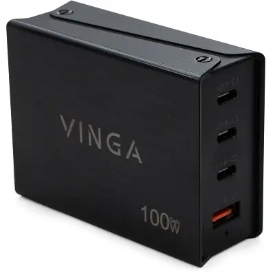 Зарядний пристрій Vinga GaN 100 Вт, PD + QC, дротовий, кабель 1.2 м, порти: 3xUSB-C + 1xUSB-A (VCPCH100CB) - фото 8