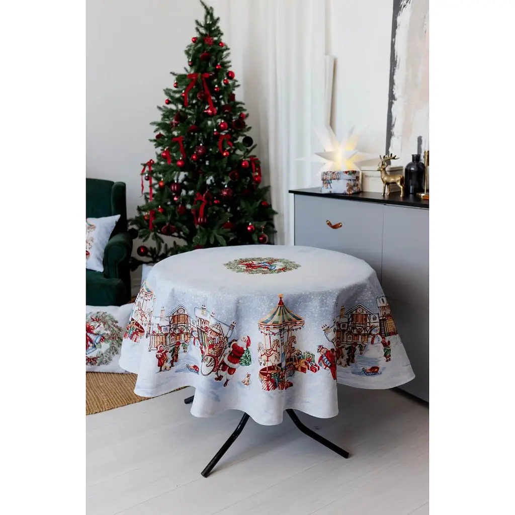 Скатертина гобеленова Прованс Carousel з люрексом 136 см (41791) - фото 2