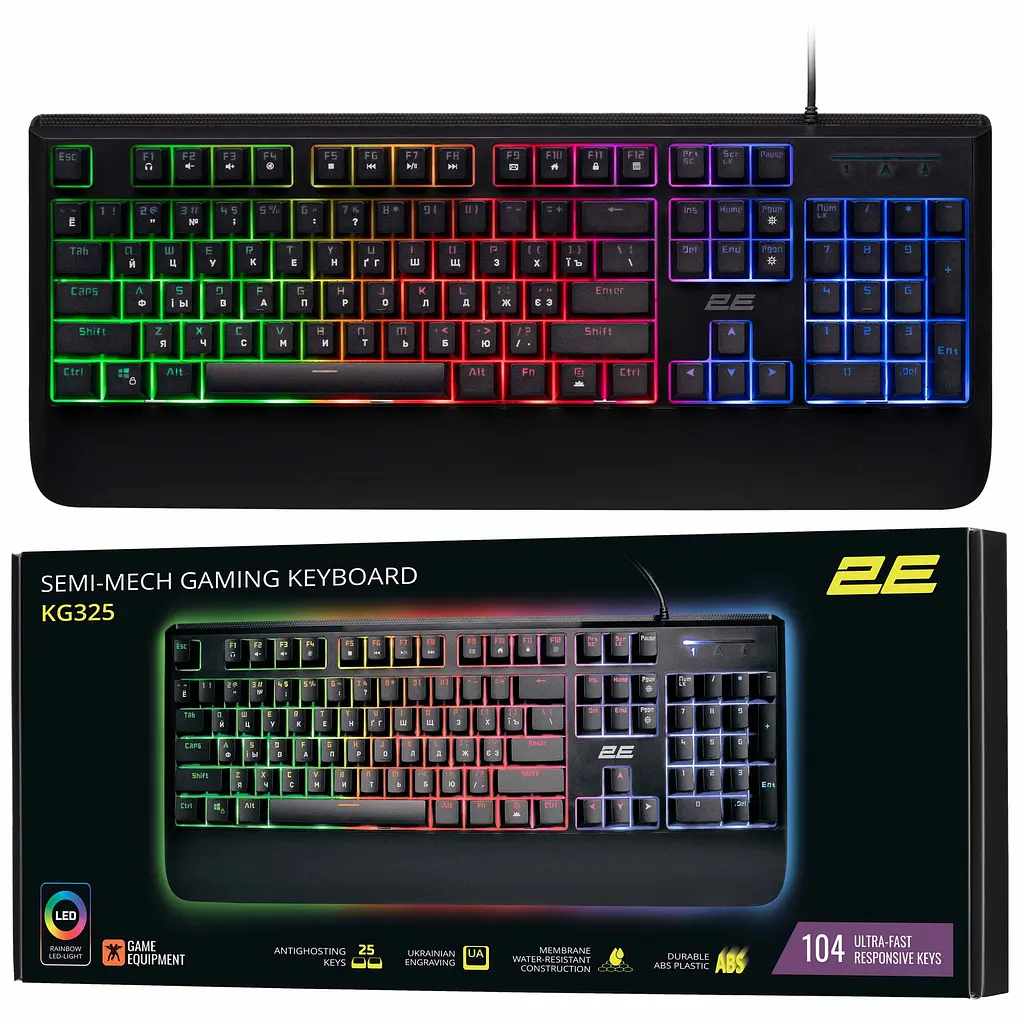 Клавіатура мембранна ігрова з підсвіткою 2E GAMING KG325 Black, 104key, USB-A, EN/UA/RU, LED - фото 7