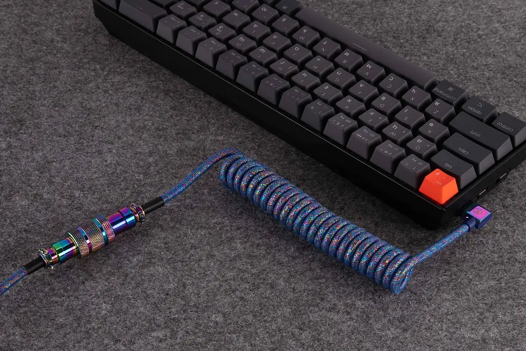 Кабель Keychron USB-A/USB-C > USB-C заряджання/синхронізації, 1.08м, Type-C, Premium Coiled Aviator, синій - фото 5
