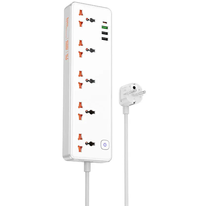 Подовжувач AC14A Rico PD30W (3USB-A/1C/5xSocket) (1.5 m) White Hoco teh0029519