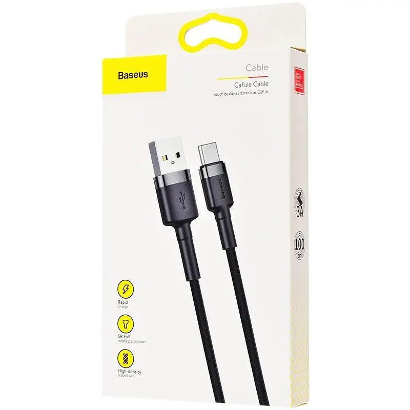 Кабель Baseus Cafule Cable USB to Type-C 3A 0.5m CATKLF-AG1 Black-Grey - фото 2