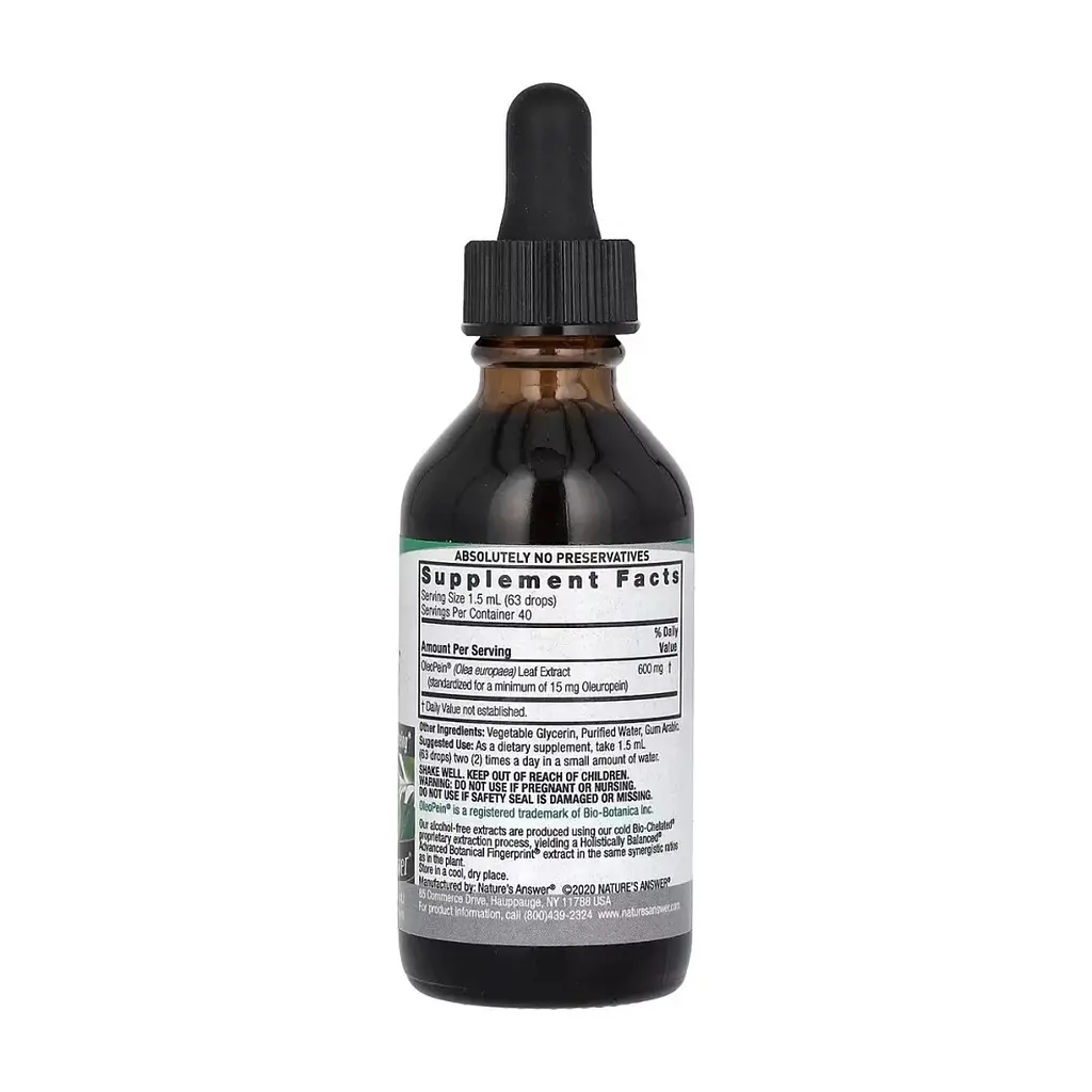 Травы Nature's Answer Экстракт листьев оливы без спирта, 1500 мг, Olive Leaf Extract, 60 (NTA-00653) - фото 2