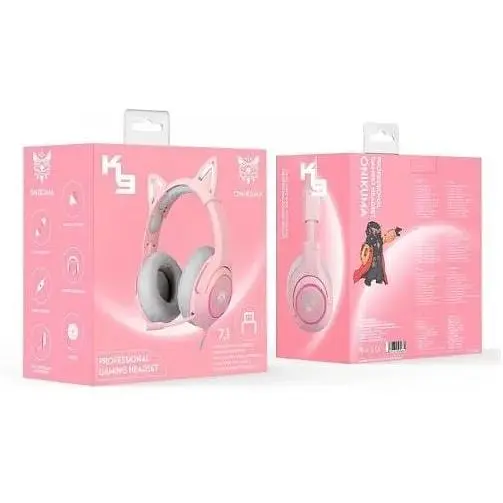 Наушники с ушками Onikuma Gaming Cat Ear K9 7.1 розовые с подсветкой - фото 5