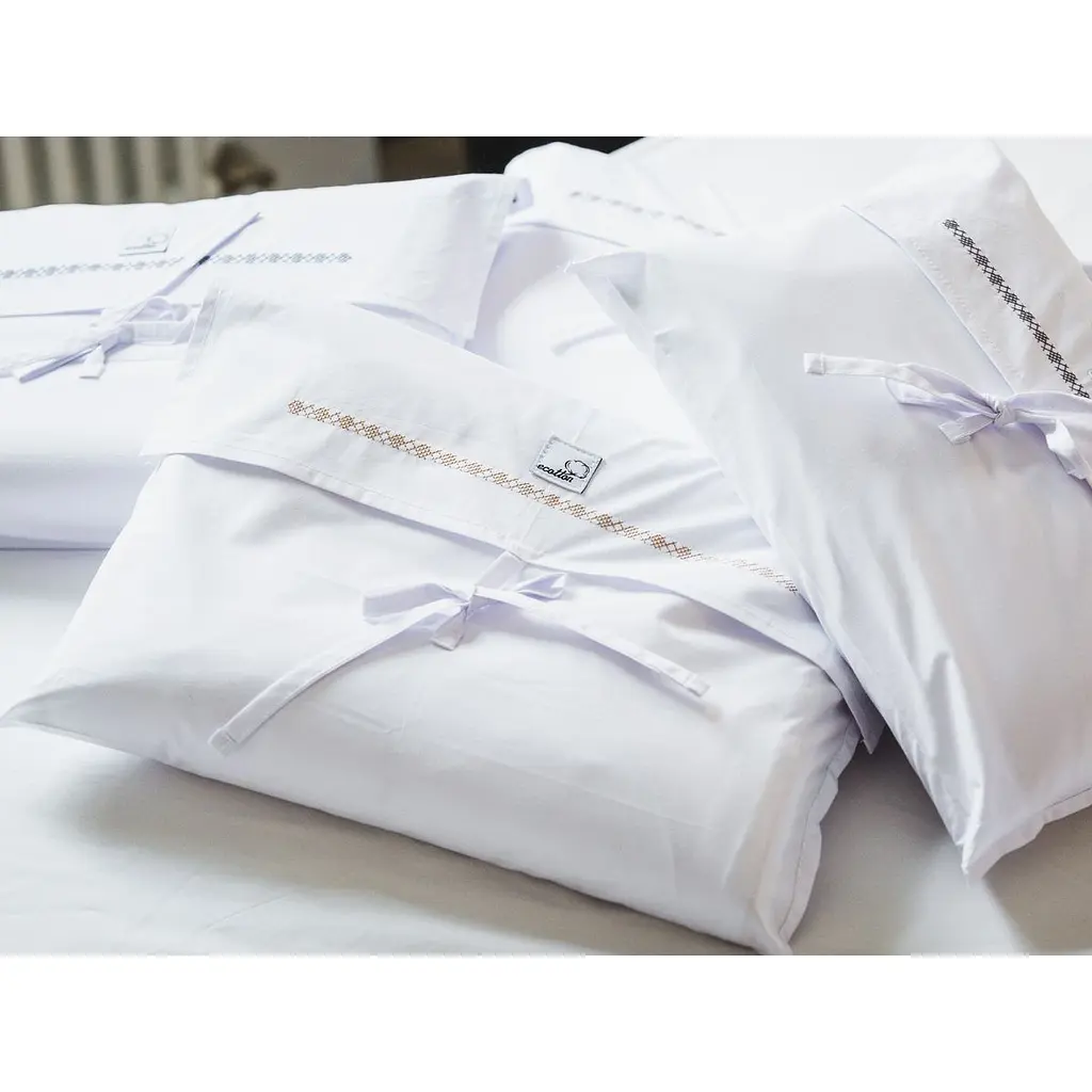 Комплект постельного белья Ecotton Premium евро перкаль вышивка с бежевым кантом (25144) - фото 9