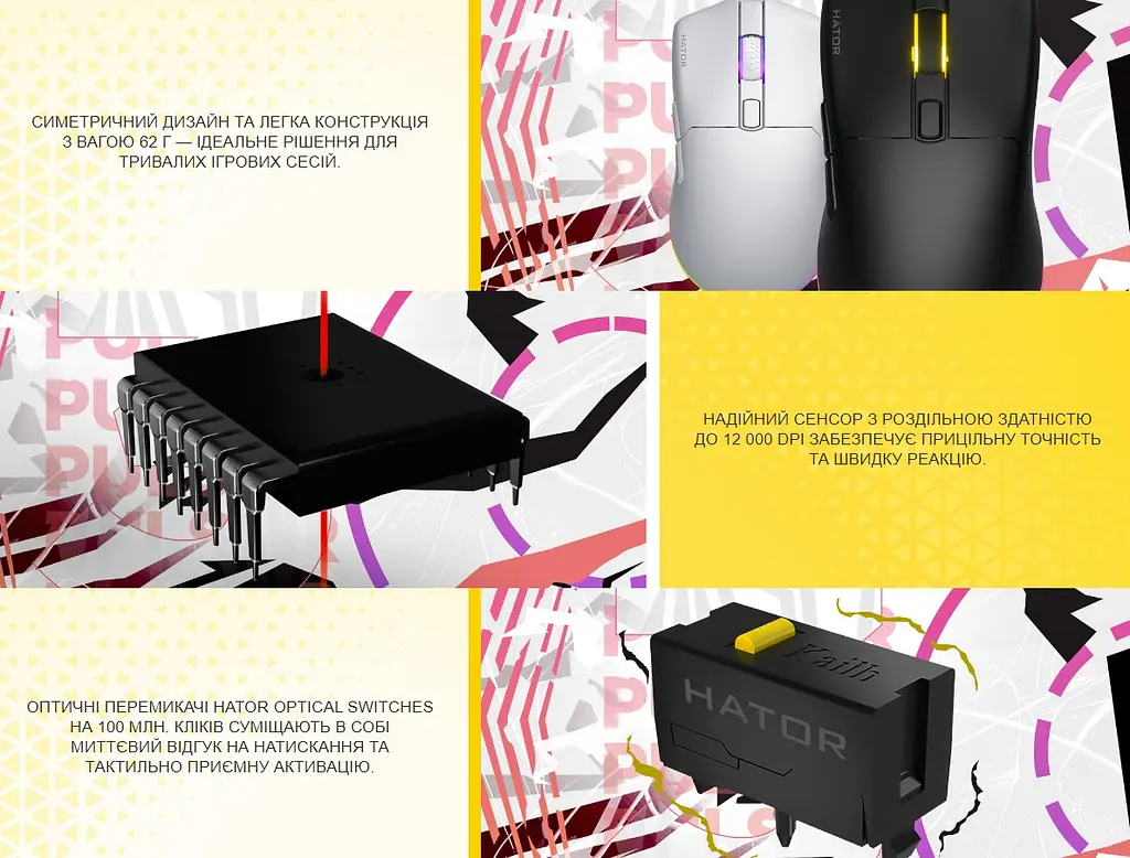 Игровая мышь HATOR HTM-610 Pulsar3 USB ESports Gaming 12000dpi 35G Black - фото 7