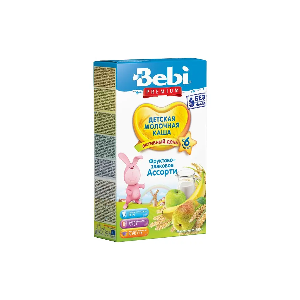 Дитяча каша Bebi Premium молочна Фруктово-злакове асорті +6 міс. 200 г (8606019654313)