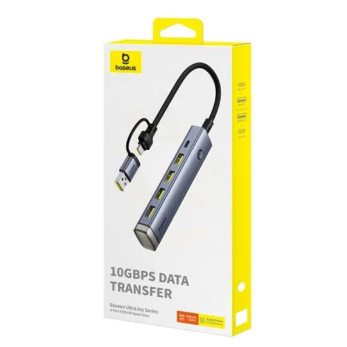 USB/Type-C HUB Baseus UltraJoy 4-Port (USB/Type-C to USB 3.0x3+RJ45x1+Type-C) сірий B0005280B811-14 - фото 2