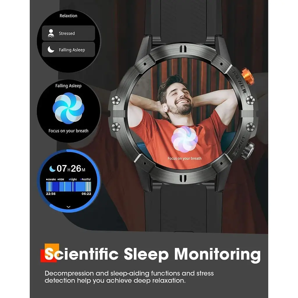Розумний годинник для чоловіків Bluetooth Call Military Smart Watch Водонепроникний фітнес-трекер із серцевим ритмом - фото 2