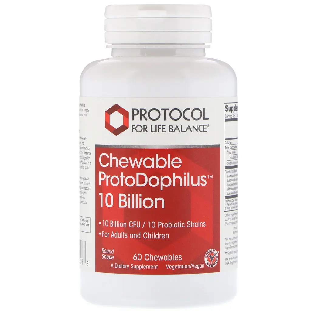 Пробіотики дофілус, ProtoDophilus, 10 млрд, 60 жувальних таблеток Protocol For Life Balance vit0003271