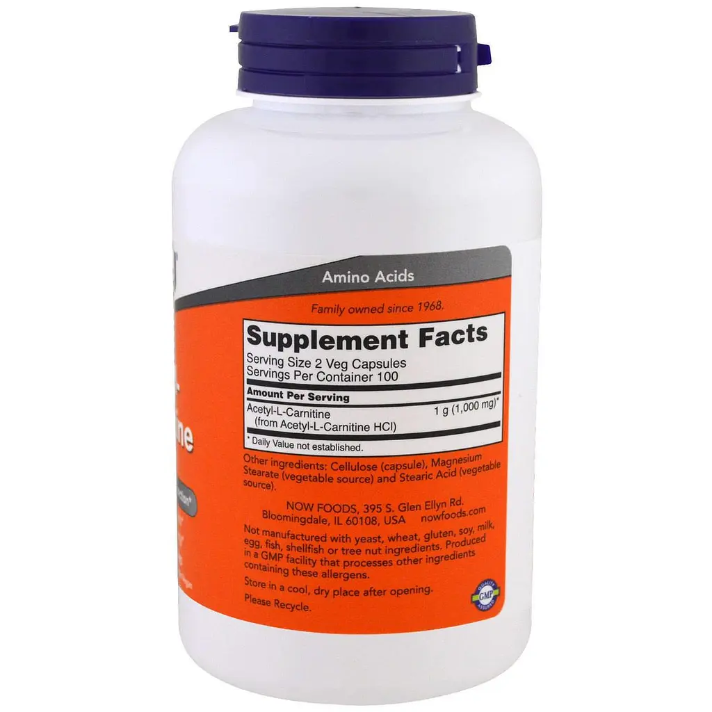 Ацетил карнітин Now Foods Acetyl-L Carnitine 500 мг 200 капсул - фото 2