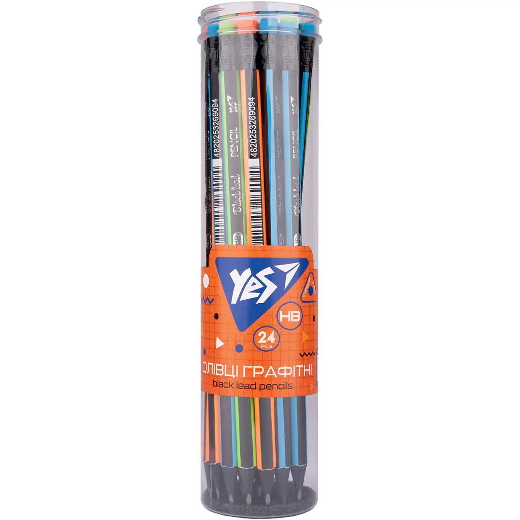 Олівець чорнографітний YES Neon Stripes трикутний з гумкою 24 шт. (280594) - фото 3