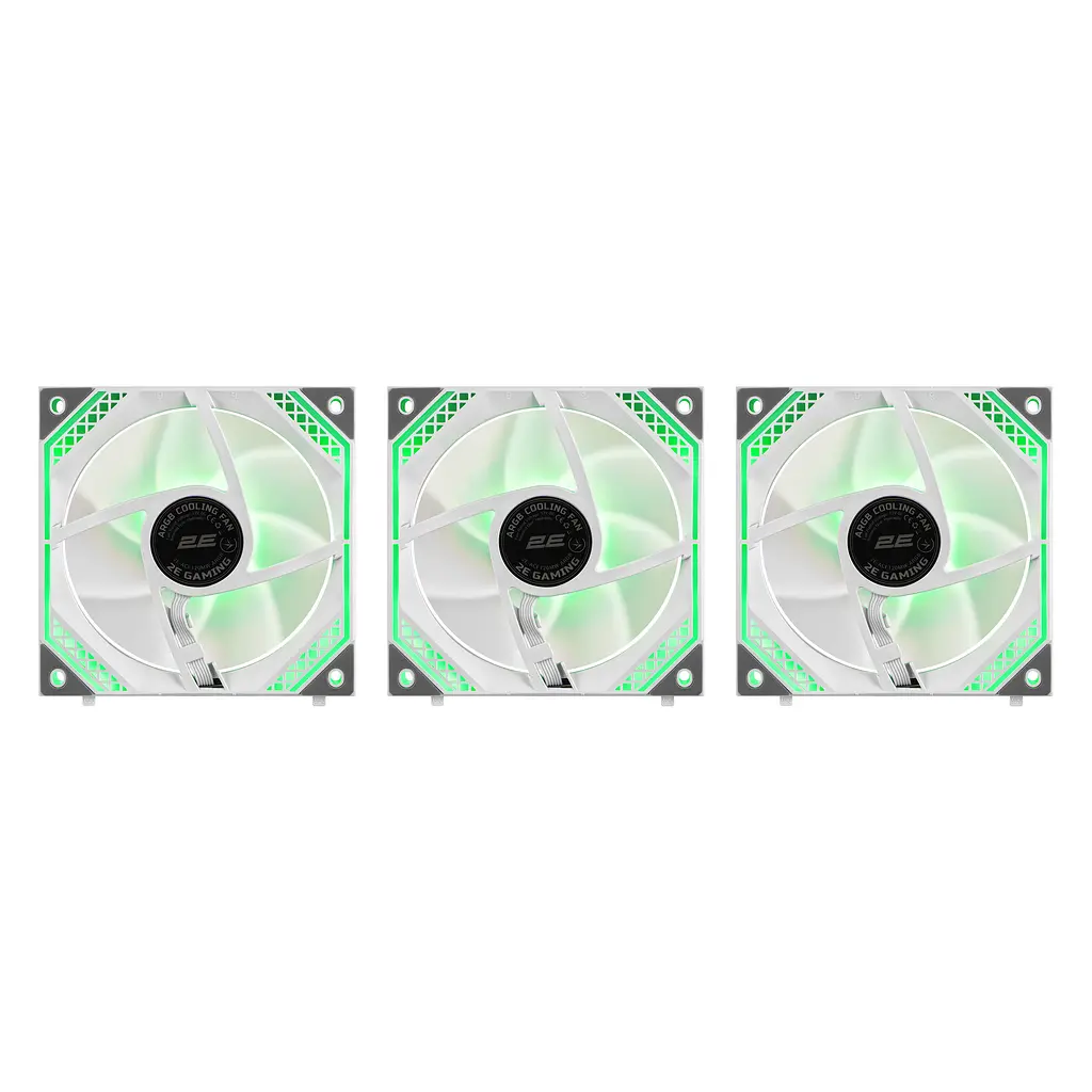 2E Gaming Корпусный вентилятор Air Cool ACF120MB-ARGB, 3x120мм, 2000rpm, 4pin PWM +5VARGB, 20.5dBa, белый - фото 6