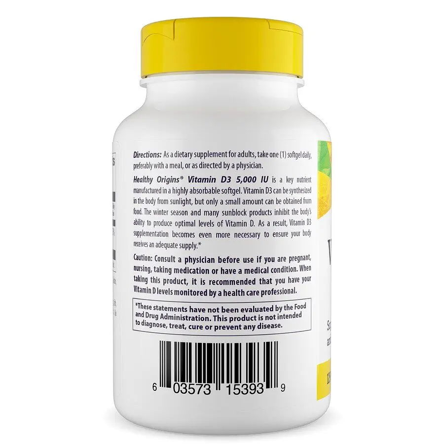 Вітамін D3 з MCT олією Healthy Origins Vitamin D3 5000 IU with MCT Oil, 120 капсул - фото 3