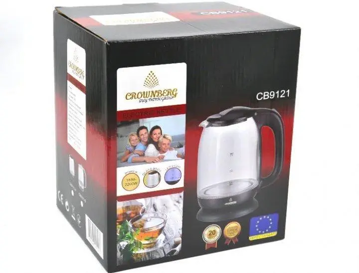 Електричний дисковий скляний чайник Crownberg CB 9121 1800 Вт електричний чайник із підсвіткою - фото 3