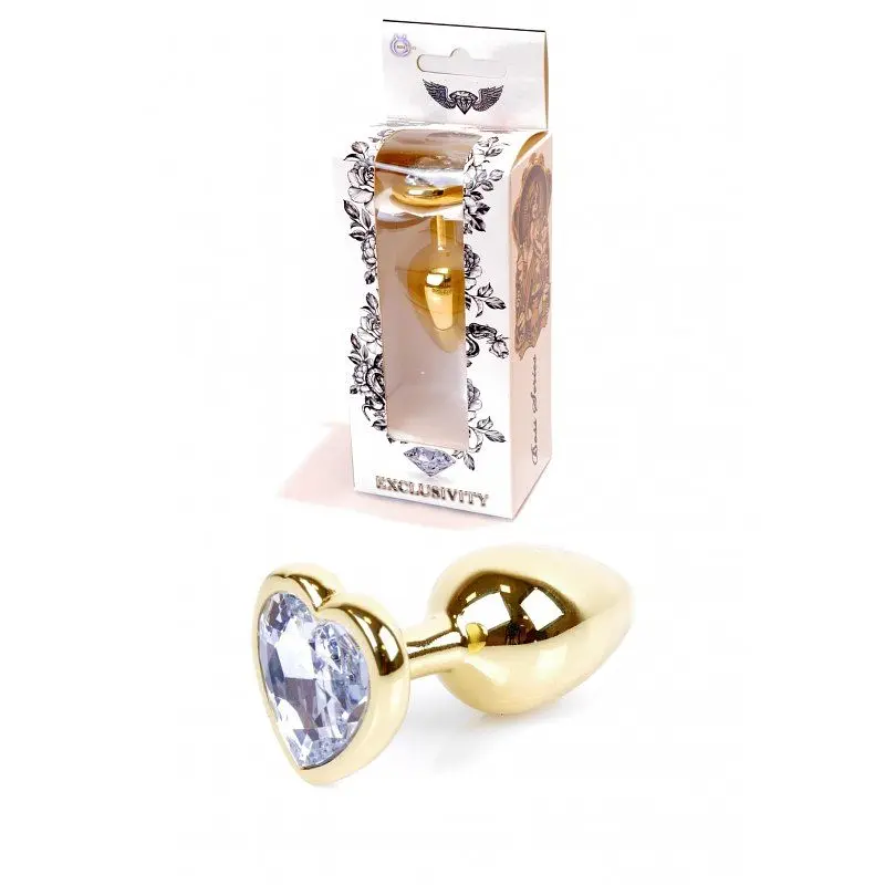 Анальна пробка з кристалом B-Series Jewellery Gold Heart Plug Clear, 7х2,7 см, прозорий - фото 4