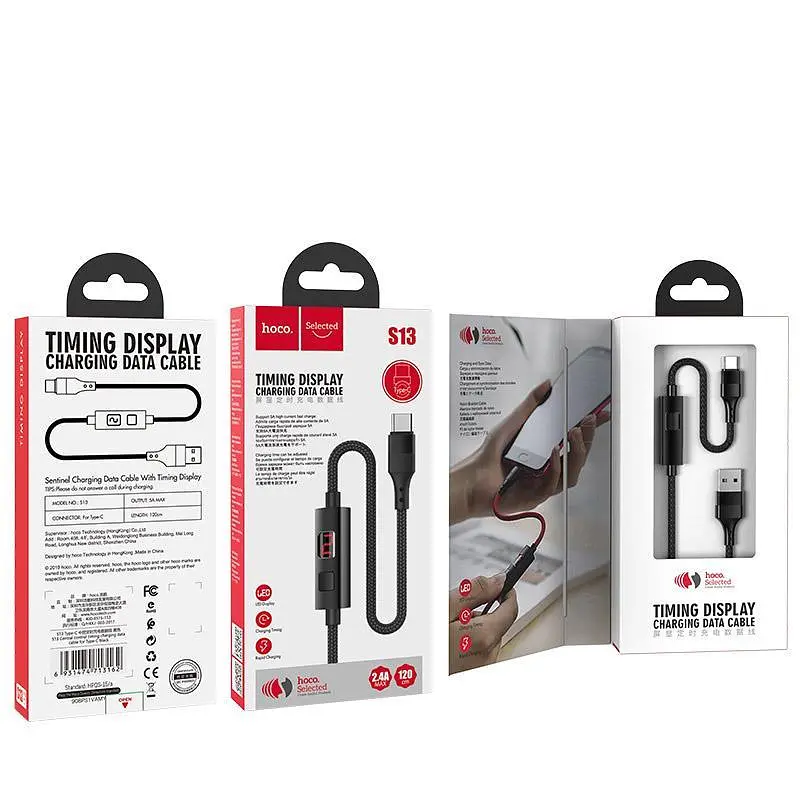 USB Cable Hoco S13 Central control Type-C Black 1m (with display timer) - фото 3