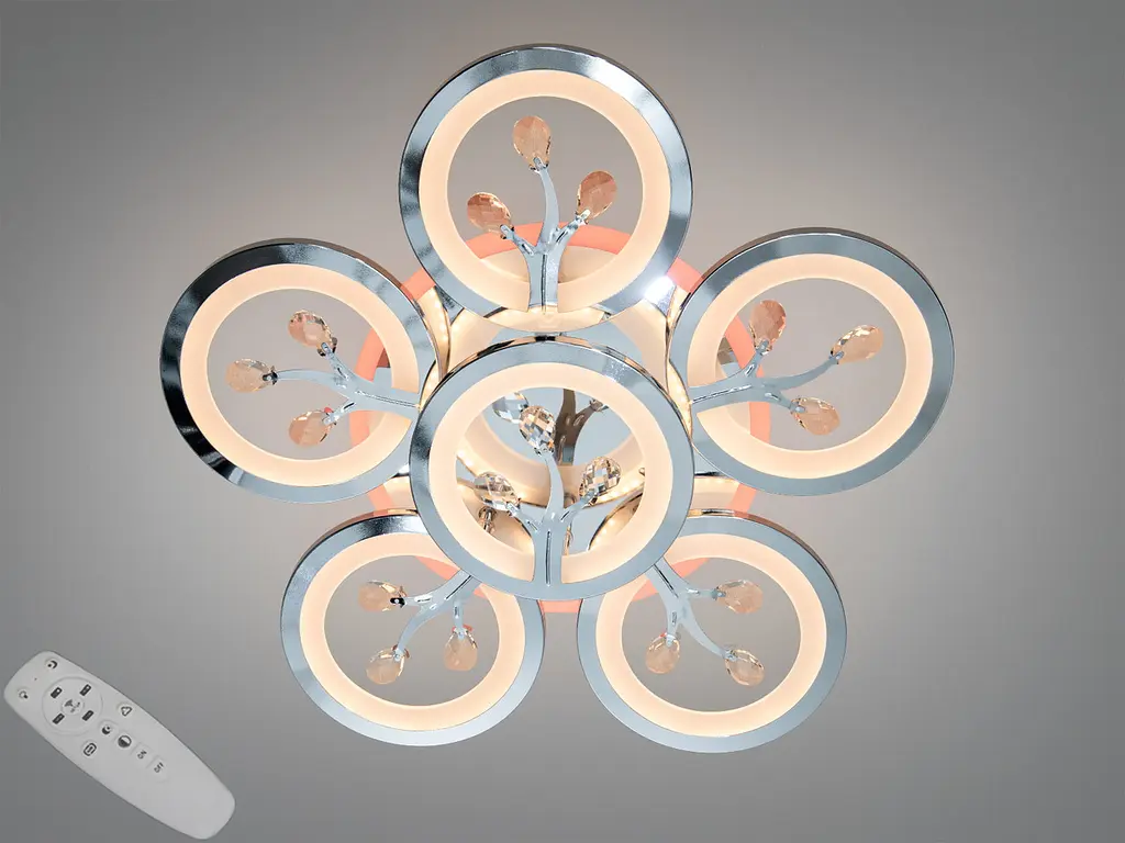 Стельовий LED-світильник «Квіткове сяйво» Diasha 8135/5+1HR - 95 Вт, диммер, пульт, 6 світлових кілець - фото 2