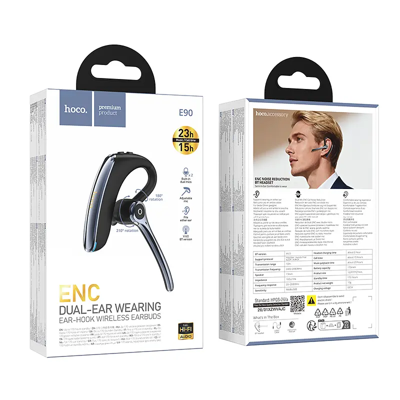 Bluetooth гарнитура Hoco E90 Liya ENC noise reduction BT headset Black (6942007680547) - фото 2