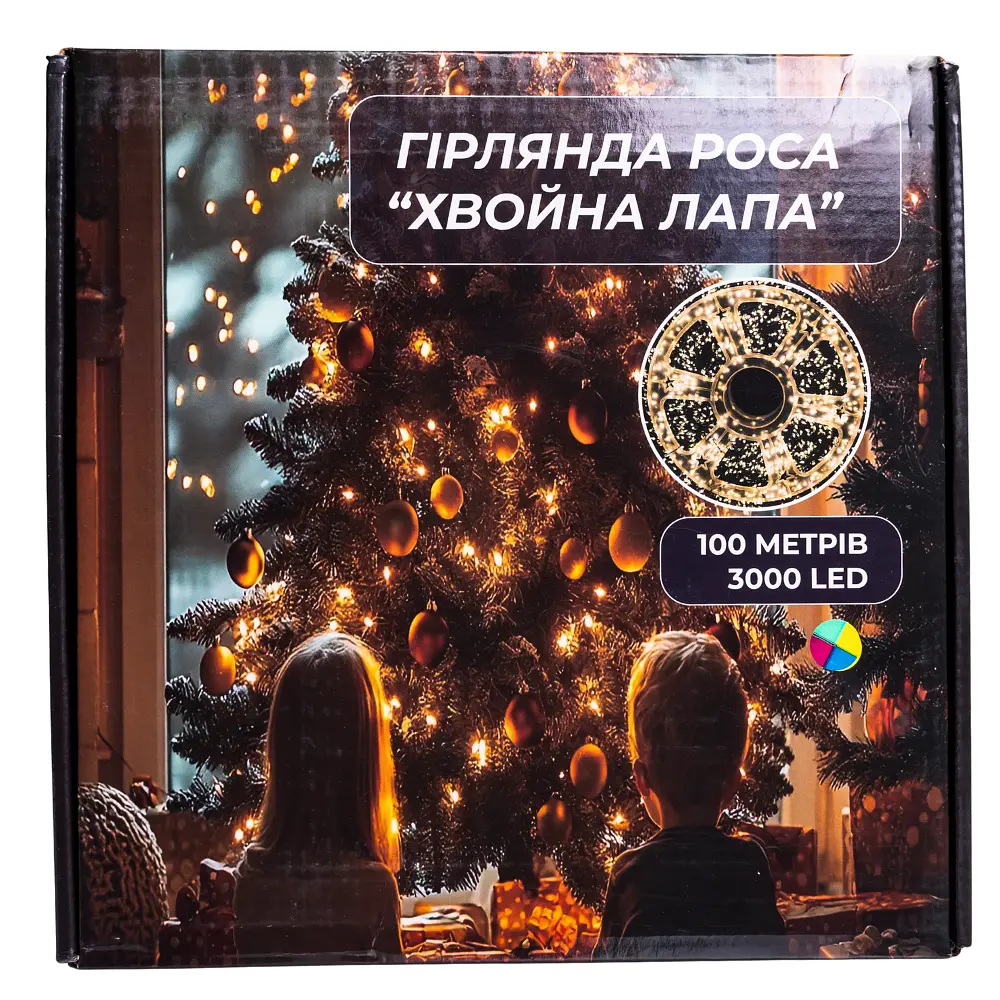 Новогодняя гирлянда комнатная роса 100 м 3000 LED Хвойная лапа зеленый провод Мультиколор Garlando D3000L100MGML - фото 8